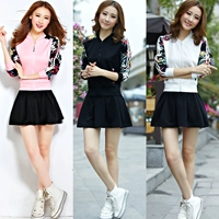 Mùa thu 2015 Hàn Quốc lụa nữ phù hợp với thể thao in sọc thể thao nữ váy giản dị váy tennis thủy triều quần short tập gym nữ 2 lớp