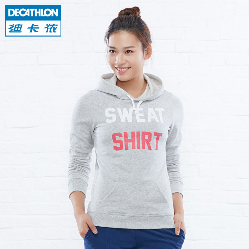 迪卡侬 连帽运动卫衣女新款春休闲修身健身印花棉套头衫DOMYOS WA