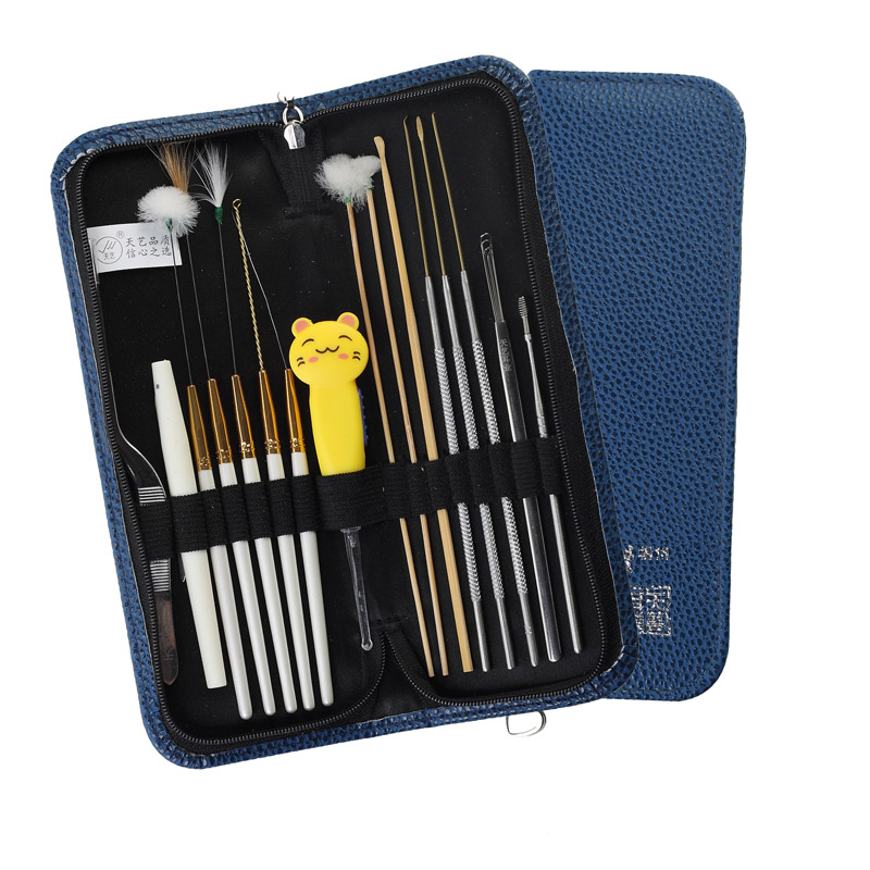 天艺蓝色经典采耳工具套装耳耙掏耳朵工具16件套挖耳勺含发光耳勺