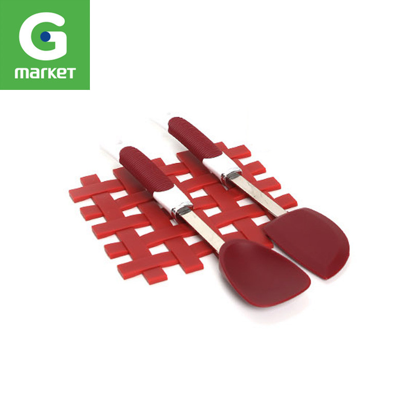 韩国正品 Gmarket生活[Chaeum]不粘锅硅胶铲子锅垫3件套 酒红色