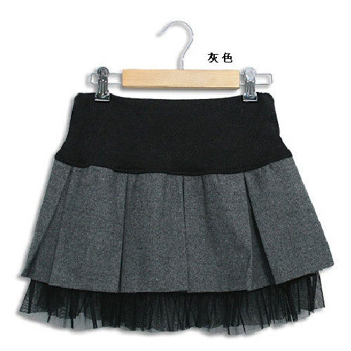 Winter clothes playful and cute little princess fashion mesh stitching waist skirt woolen puffy mini skirt special
