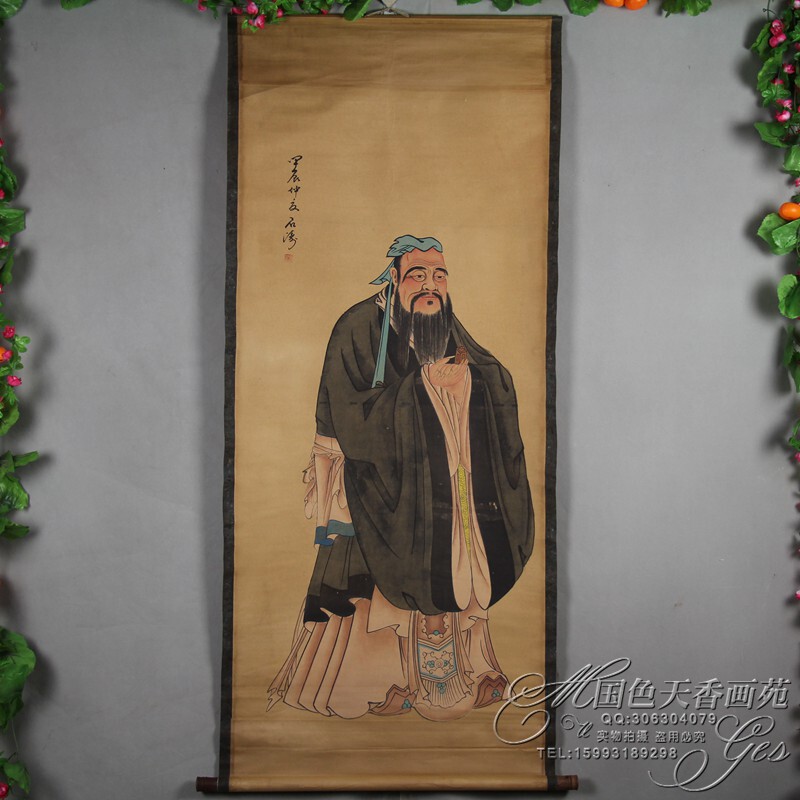 Promotion old figure painting calligraphy painting Mural wall painting Middle hall painting Cowhide rice paper painting core Living room decoration hanging painting Confucius