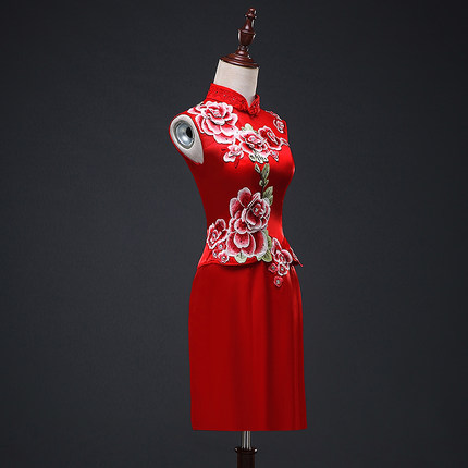 希洛莎结婚旗袍短款敬酒服新娘旗袍连衣裙刺绣