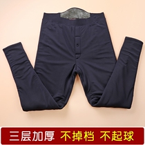  New mens single piece young and middle-aged glossy plus velvet thickened warm pants cotton wool pants extra thick leggings line pants autumn and winter