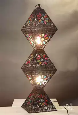 Large European-style colored beads windproof lamp floor lamp Handmade gemstone windproof Moroccan style candlestick