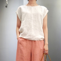 Natural hamma minimalist comfort with summer cool base paragraph short sleeve round collar blouses more comfortable than linen