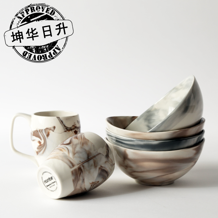 American famous NOMBE soup bowl rice bowl mug tableware set marble pattern original single underglaze color LOGO