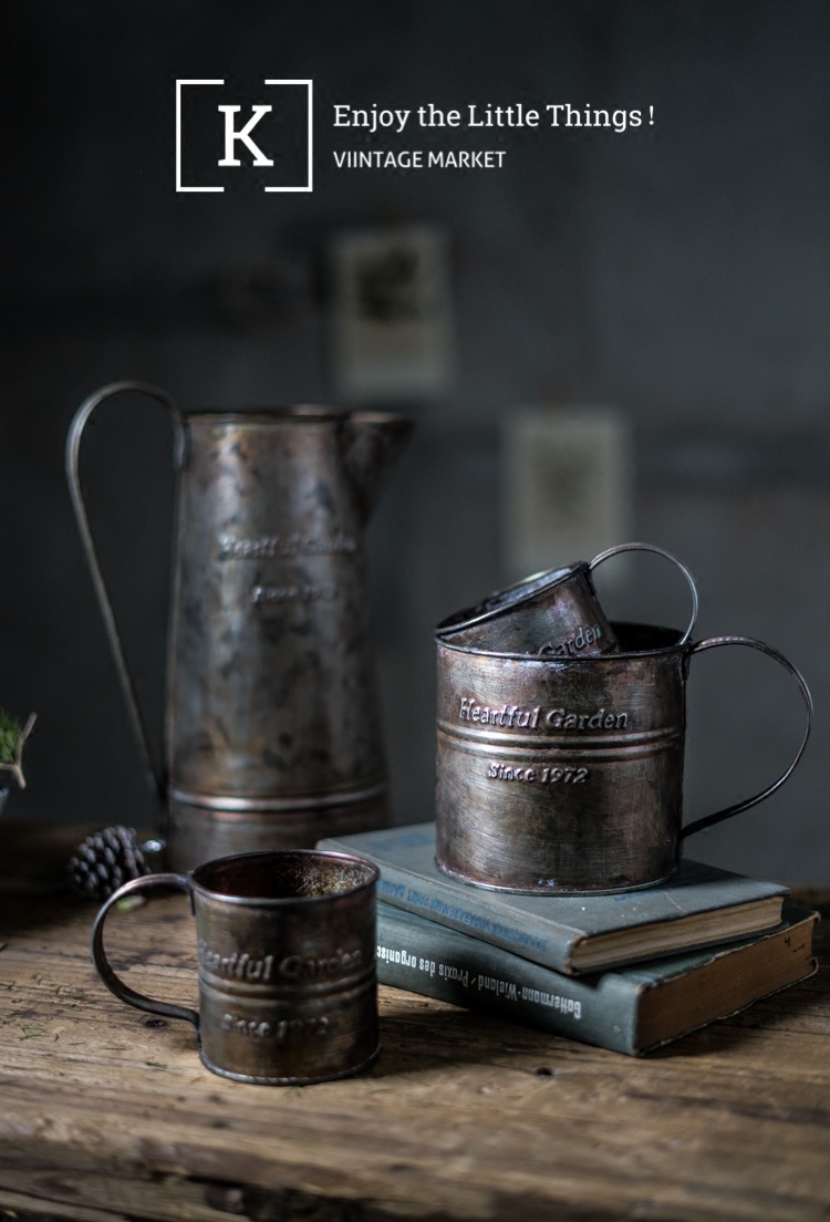 New Shop Special Price American Retro Make Old English Print Character Iron Art Flower Barrel Handle Multi-Meat Flower Arrangement Dry Flower Floral