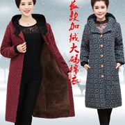Quần áo mùa đông của phụ nữ trung niên cộng với quần lót bằng vải nhung cotton chất béo mẹ tải phần dài cộng với phân bón áo khoác cotton cotton XL