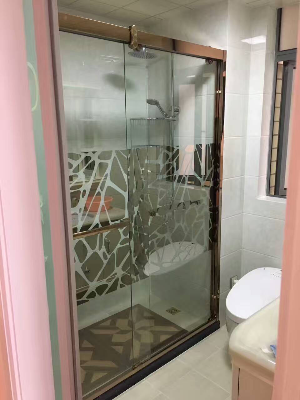 Customized rose gold shower room one-shaped simple toilet partition sliding door shower room tempered glass customization