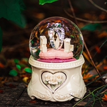 Music box Eight-tone Crystal Ball Girls Birthday Wedding Gift Snowflakes Rotate Love Diamond Ring Creative Jarll