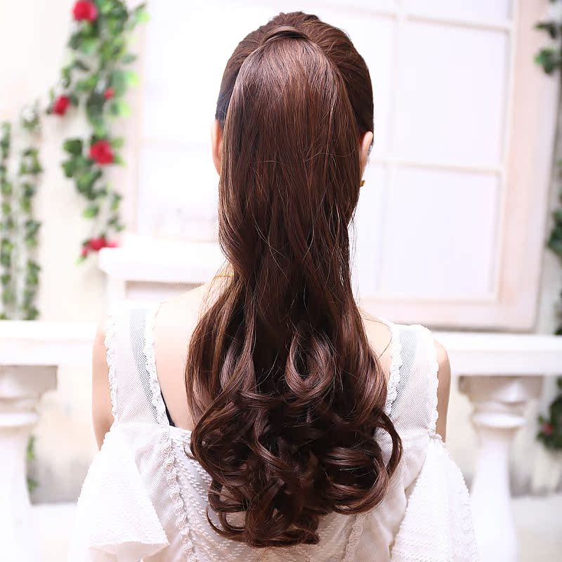 魔术贴大卷梨花马尾假发女 假发女长卷发韩国逼真大波浪假发