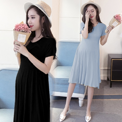 Pregnant Woman Foreign Dress Loose in large size Pregnancy Maternity dress Long version Short sleeves Modale pregnant woman Skirt Pregnancy late Long dress Summer thin