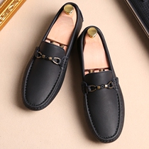 2021 new bean-bean shoes Mens genuine leather Inn Leisure shoes Han version 100 Lazy Shoes Non-slip Soft Bottom Youth Tide Shoes