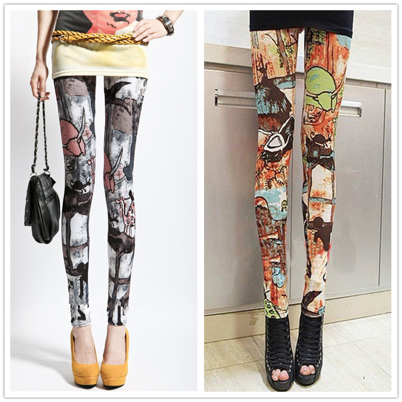 Spring and Autumn Thin Vintage Native Milk Silk Printed Leggings Ice Silk Stretch Women's Pants Slim Fit Slimming Women's Pants
