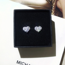 JASMINE FULL BODY 925 SILVER HEART ZIRCON STUD EARRINGS SUPER FLASH LITTLE FAIRY HEART SWEET EARRINGS