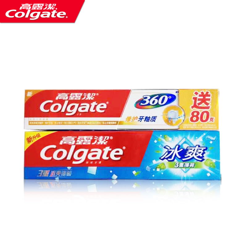 高露洁牙膏冰爽薄荷180g送360牙釉质80g一支 多省包邮