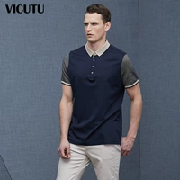 VICUTU Nam ngắn tay áo T-shirt kinh doanh bình thường ve áo Cotton Silk Blend T-Shirt áo thun nam cao cấp