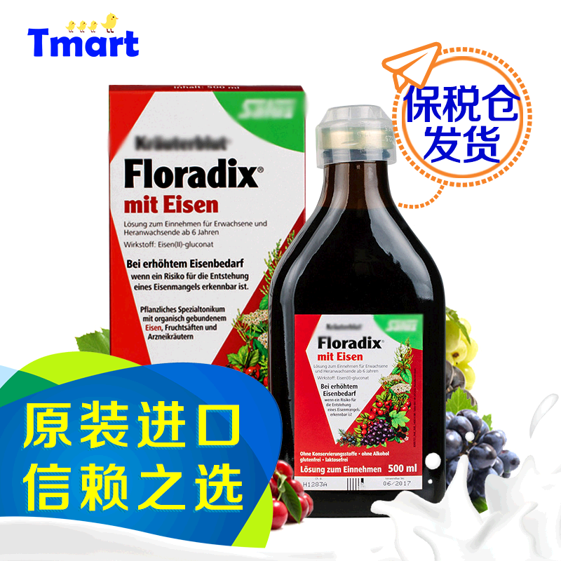 德国Floradix iron铁元德国版500ml大瓶男女补铁补血口服液