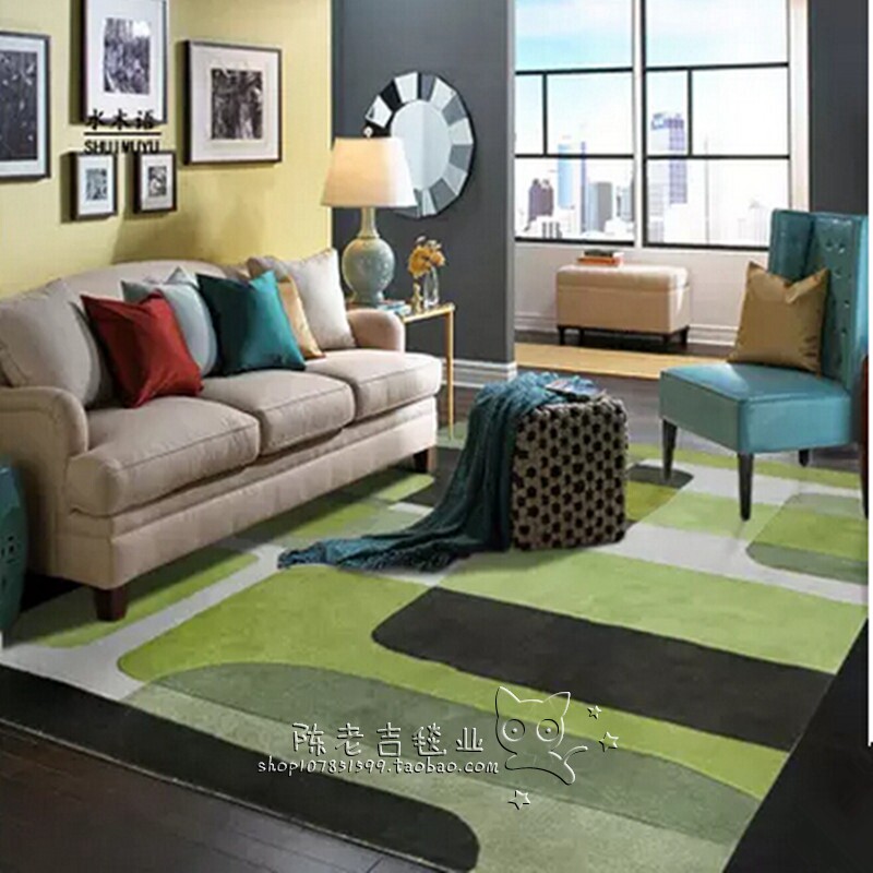 American pastoral green carpet living room tea table sofa bedroom bedside model room handmade acrylic carpet customization