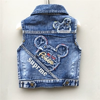 Áo vest nam mùa xuân và mùa thu denim bé gái mùa xuân và mùa thu 2 áo 3 trẻ em 4 phiên bản Hàn Quốc phần mỏng 7 tuổi 5 áo vest vai thủy triều 6 áo gile thu đông cho bé trai