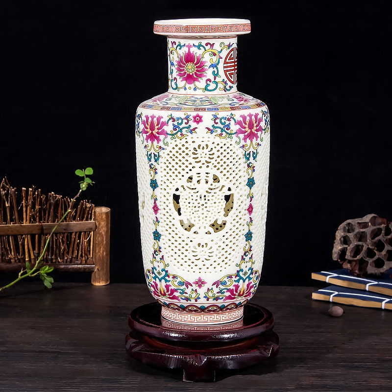 Mesa of jingdezhen ceramics hollow - out thin foetus enamel vase of modern Chinese style household decorates sitting room creative furnishing articles