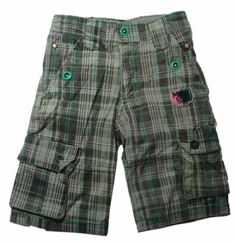Hey! Boys' Green Checkered Woven Cotton Shorts, Mid-Length Pants, Five-Point Pants for Ages 3-10