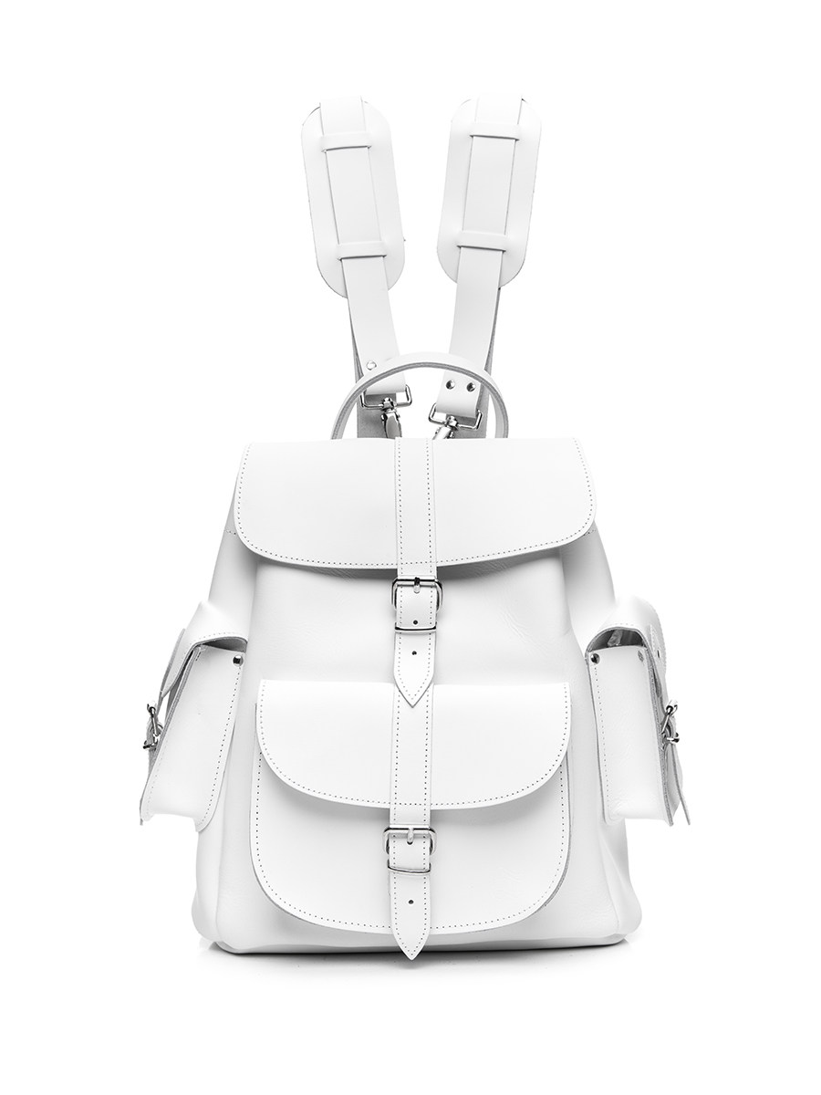 Grafea 白色针扣搭带双贴袋双肩包