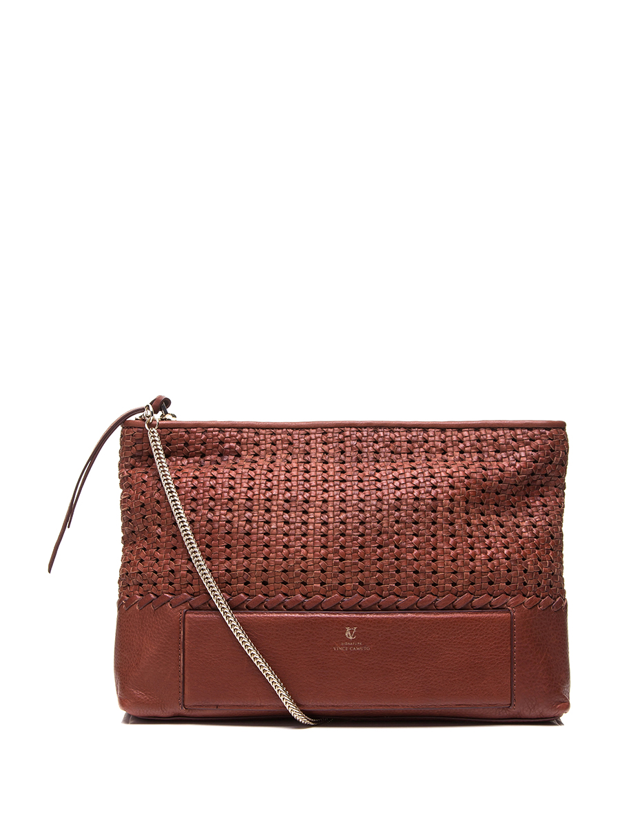 VINCE CAMUTO 红棕色编织饰拉链链条包
