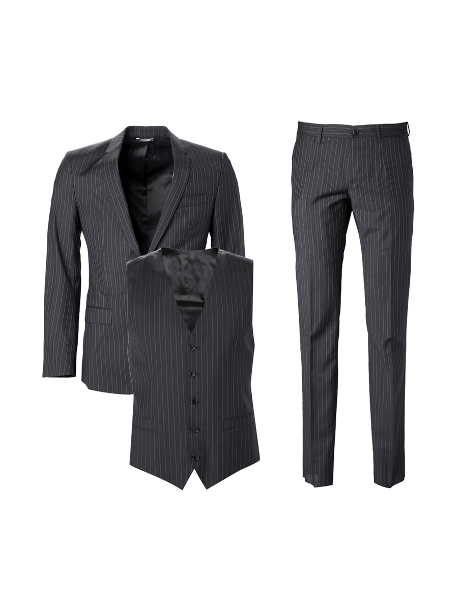 Dolce&Gabbana 黑色平驳领条纹西服套装