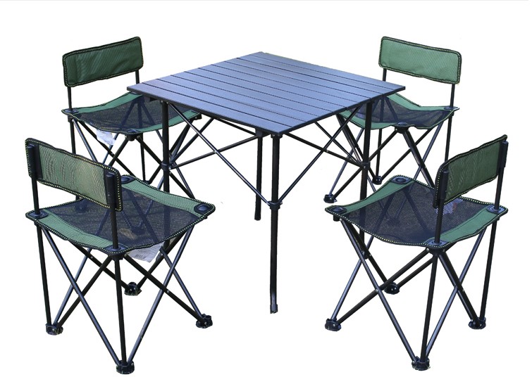 Outdoor simple folding five-piece set Portable portable chair Self-driving backrest stool Camping table and chair combination set