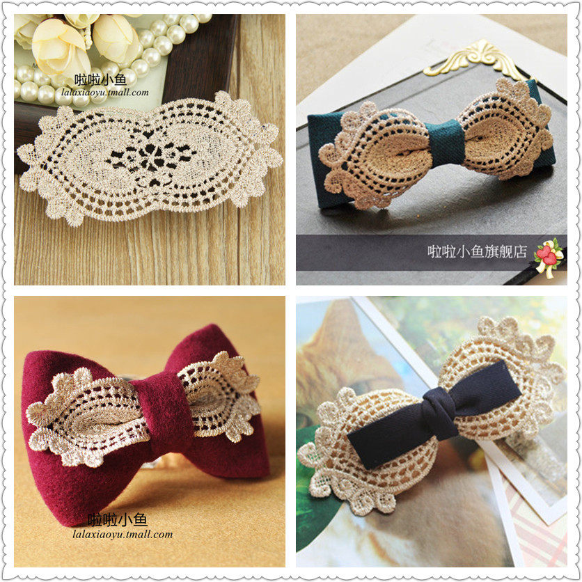 Golden Retro Embroidered Flower Sheet Handmade DIY Homemade Butterfly Knot Hair Accessories Hair Clip Hair Clip Hairpin Accessories