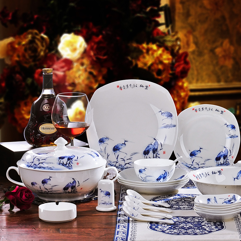 Red xin 56 head of jingdezhen ceramic tableware suit to use dishes Chinese porcelain tableware ceramic bowl classical dishes