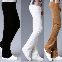 ການຂົນສົ່ງຟຣີສໍາລັບຜູ້ຊາຍດູໃບໄມ້ລົ່ນແລະລະດູຫນາວແບບໃຫມ່ຂອງຜູ້ຊາຍບາດເຈັບແລະກາງເກງ micro-flare ພາສາເກົາຫຼີ trendy ຂອງຜູ້ຊາຍ trousers corduroy ບາດເຈັບແລະທີ່ມີ flares