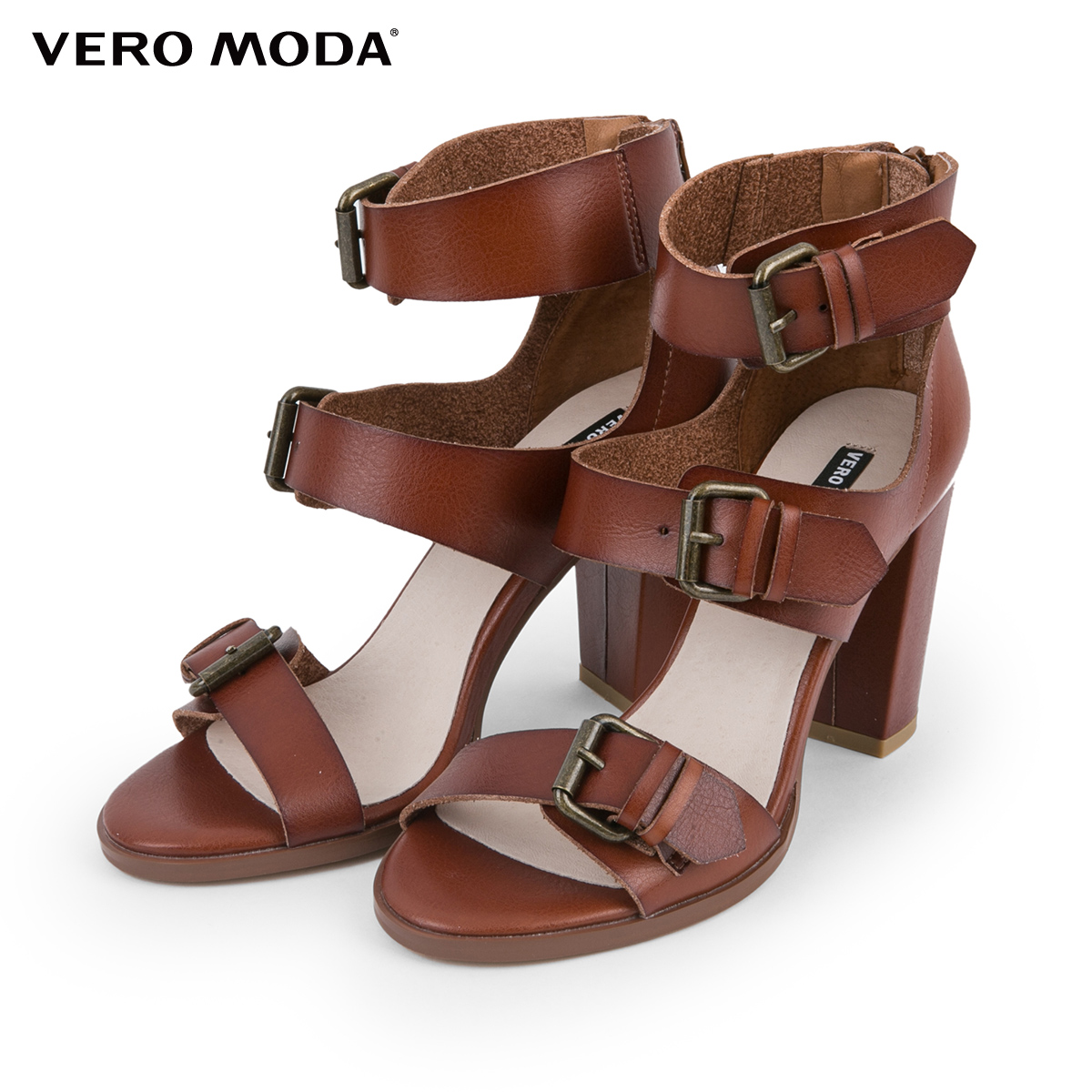 Vero Moda系扣装饰后帮拉链尖头高跟凉鞋|316198015