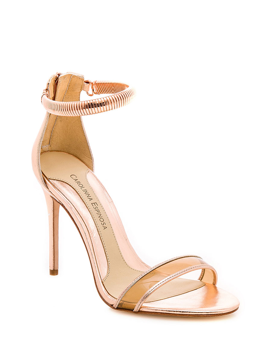 Carolinna Espinosa 玫瑰金拼透明一字带高跟凉鞋
