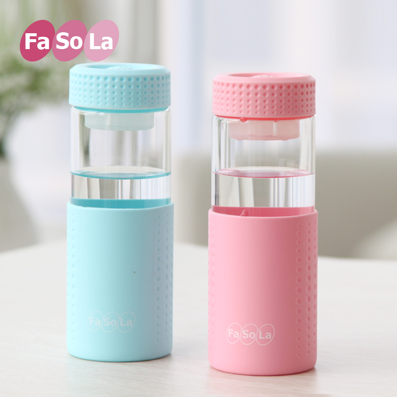 日本Fasola玻璃杯 创意水杯便携杯子玻璃水杯茶杯过滤带盖随手杯
