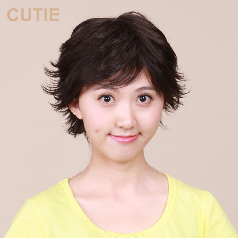 Jiao drip wig fashion female short curly hair outturned oblique bangs high temperature silk short hair fluffy and refreshing whole wig