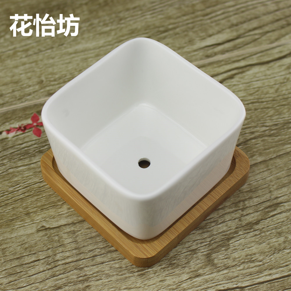 多肉陶瓷桌面大方形zakka盆栽花盆 多肉花盆 白色陶瓷盆 肉肉盆