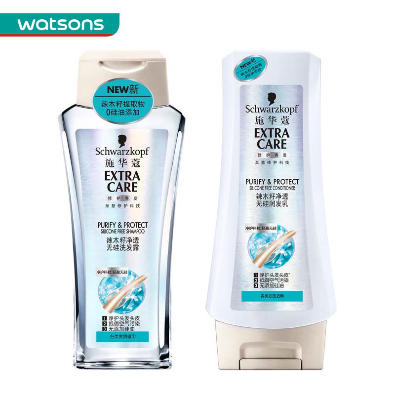 【屈臣氏】组合 施华蔻辣木籽净透无硅润发乳200ml+洗发露200ml