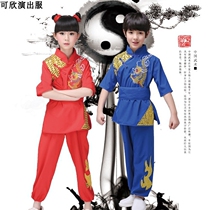 Childrens martial arts practice suit Short sleeve cotton mens and womens childrens Kung Fu childrens students practice martial arts performance clothes Summer