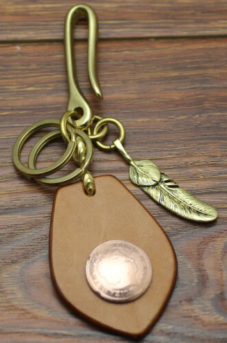 Customized vegetable tanned leather cowhide brand pure brass accessories key chain pants chain buckle wealth cloth buckle cattle farming vintage DIY