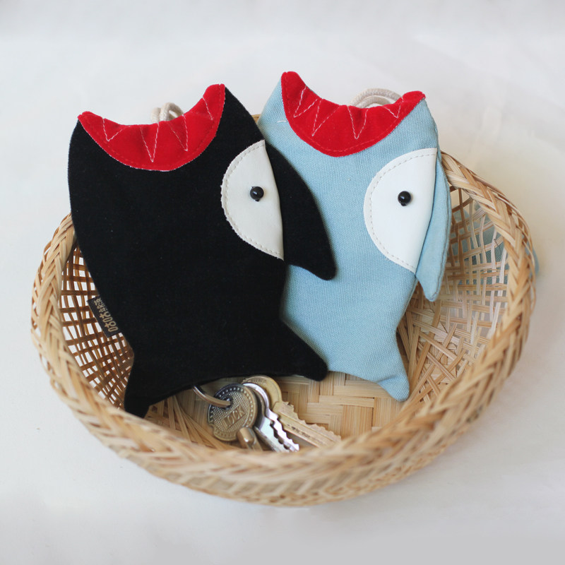 Shark key bag Gugu tribe Korean version cute couple fabric creative thin cartoon cute drawstring key bag