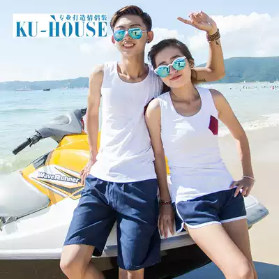 Beach pants male couple beach pants suit Korean casual pants five-point beach shorts quick-drying loose large size five-point pants