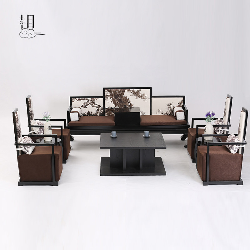 New Chinese Sofa Modern Chinese Minimalist Living-room Zen furniture to customize the new vintage solid wood cloth art sofa portfolio