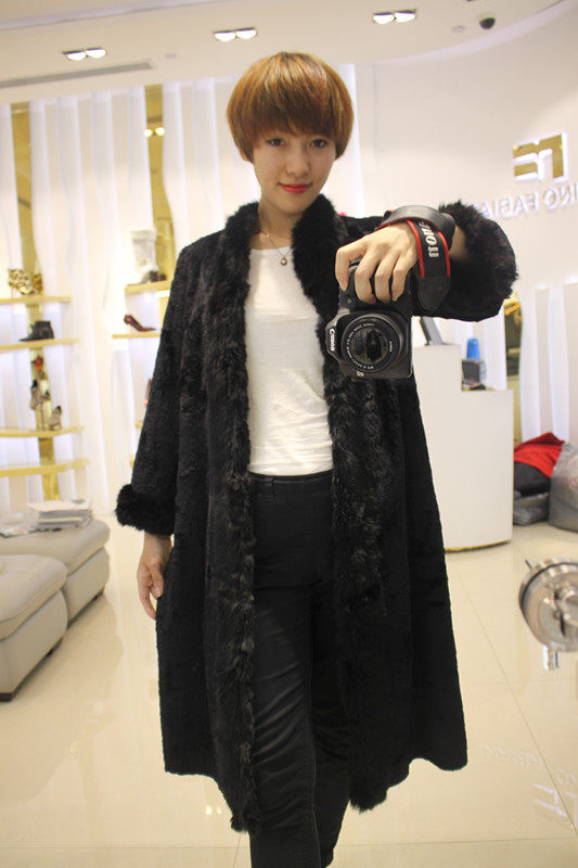 Ancient vintage winter spring and autumn 70's black mink fox hair sharpened coat