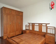 Bộ bàn ghế phòng ngủ Trung Quốc hiện đại gỗ rắn tủ quần áo lớn tủ quần áo hộp 1,8 m sáu chân giường đôi - Bộ đồ nội thất