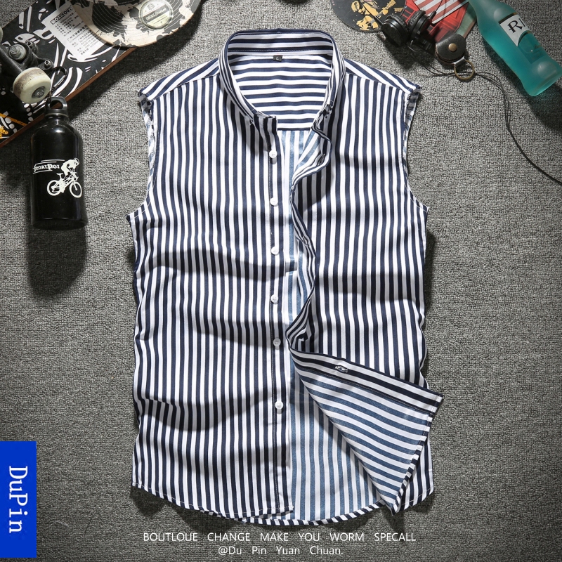 Summer Artistic Sleeveless Vest for Men, Fashionable Slim-Fit Korean Style Thin Summer Striped Vest Men's Sleeveless Shirt Trendy