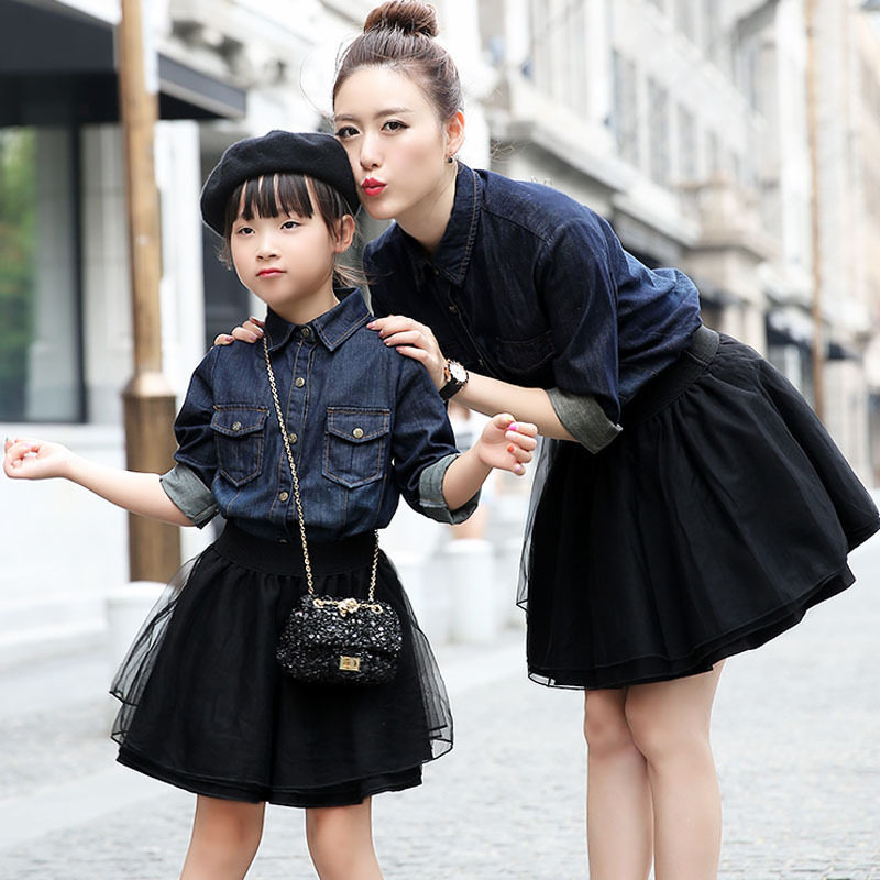 ins foreign pie pro dress spring new tide long sleeve fashion Korean version denim jacket puffy skirt suit mother women's dress