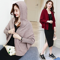 Pregnant women autumn coat fashion wild hooded pregnant women coat bat sleeve wool knitted cardigan spring and autumn thin
